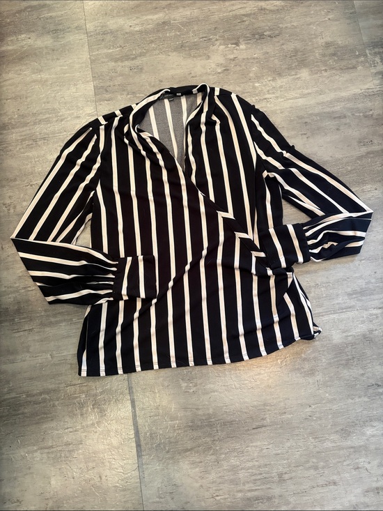 Adrianna Papell Tops - Adrianna Papell Black and White Striped Wrap Blouse